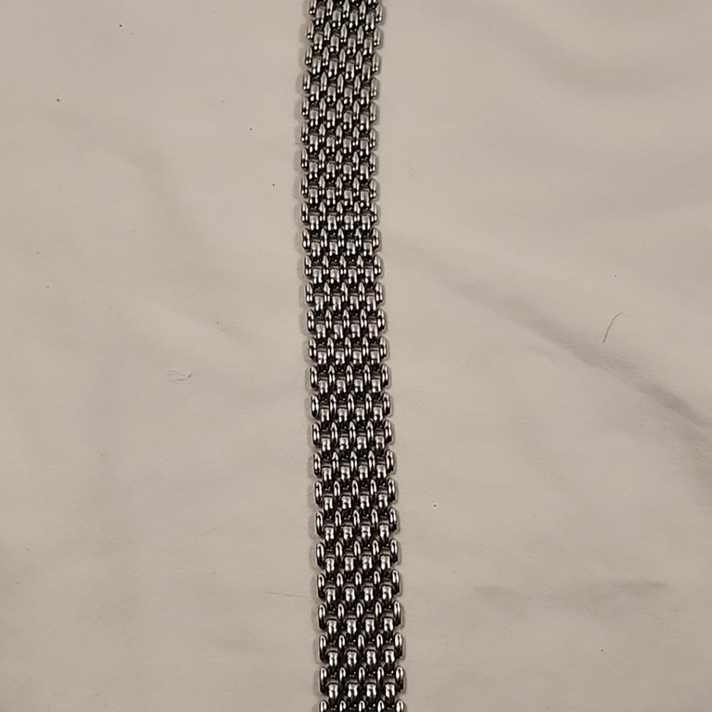 Monet Silver Tone Flat Link Beads Of Rice Chain Bracelet Vintage Signed